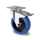 Blue Wheels Transportrollen 125 mm Vollgummi Rad Rolle Schwerlastrollen Bremsrolle